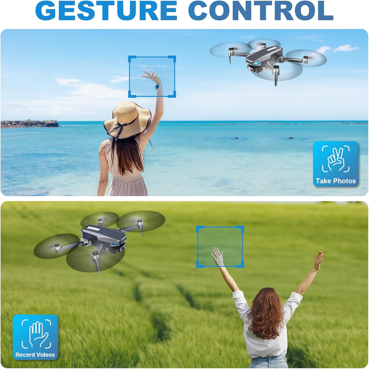 Drone con fotocamera 2K, drone pieghevole con motore brushless, flusso ottico, ribaltamenti 3D, Waypoint Fly, Selfie gestuale, decollo/atterraggio con una chiave, 2 batterie, mini droni per adulti e principianti