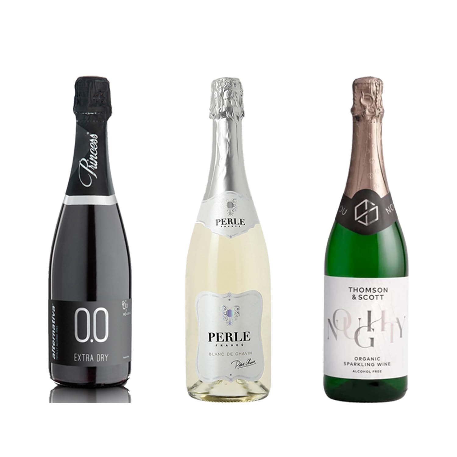 I tre migliori (3) spumanti analcolici, Tasting Party, Discovery Set (Noughty, Perle Blanc, Princess Alternativa)