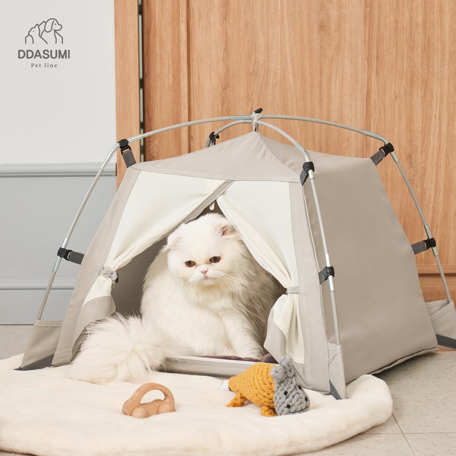 DDASUMMI Portable Pet Teepee Waterproof  Durable PE Floor Mat Dog amp; Cat House for Indoor/Outdoor, Camping Dog Tent Stable and Comfortable for Pets (Grey, M) · v3