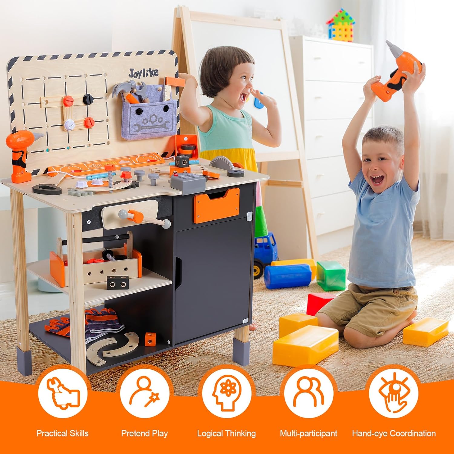 Kids Tool Set - Premium Wooden Toddler Tool Bench with Realistic Tools and Sound Effects, Educational Toy Tool Set for Kids Ages 3-5, 6-8 · v3