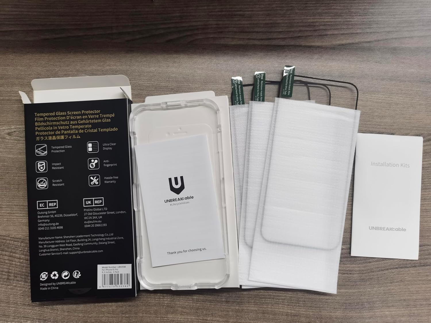 UNBREAKcable Screen Protector for iPhone 16 Pro, Pack of 3, HD Tempered Glass Screen Protector [Full Coverage] [Easy Installation][Free Bubbles][Only for Apple iPhone 16 Pro] · v2