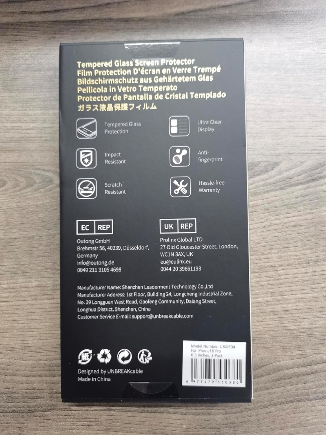 UNBREAKcable Screen Protector for iPhone 16 Pro, Pack of 3, HD Tempered Glass Screen Protector [Full Coverage] [Easy Installation][Free Bubbles][Only for Apple iPhone 16 Pro] · v2