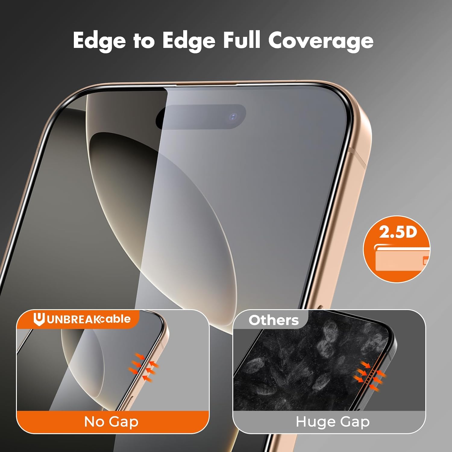UNBREAKcable Screen Protector for iPhone 16 Pro, Pack of 3, HD Tempered Glass Screen Protector [Full Coverage] [Easy Installation][Free Bubbles][Only for Apple iPhone 16 Pro] · v2