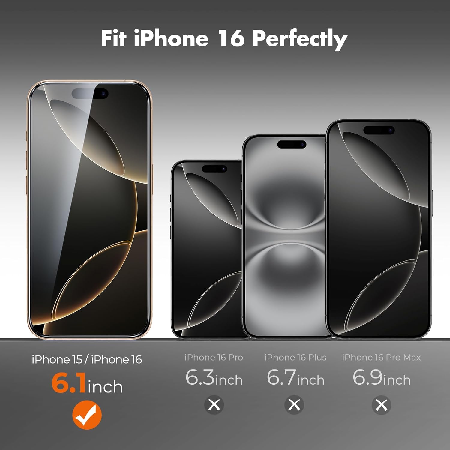 UNBREAKcable Screen Protector for iPhone 16 Pro, Pack of 3, HD Tempered Glass Screen Protector [Full Coverage] [Easy Installation][Free Bubbles][Only for Apple iPhone 16 Pro] · v2
