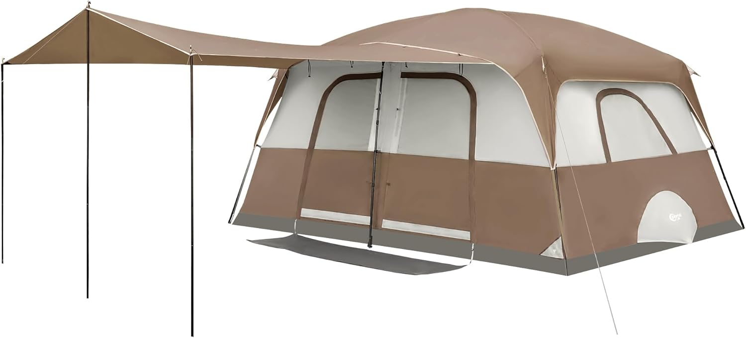 PORTAL 8 Person Family Camping Tent with Porch, Weather Resistant Camping Tents with Rainfly, Large Cabin Tents with 2 Room, Easy Set Up Tent for Outdoor Camping, Backyard