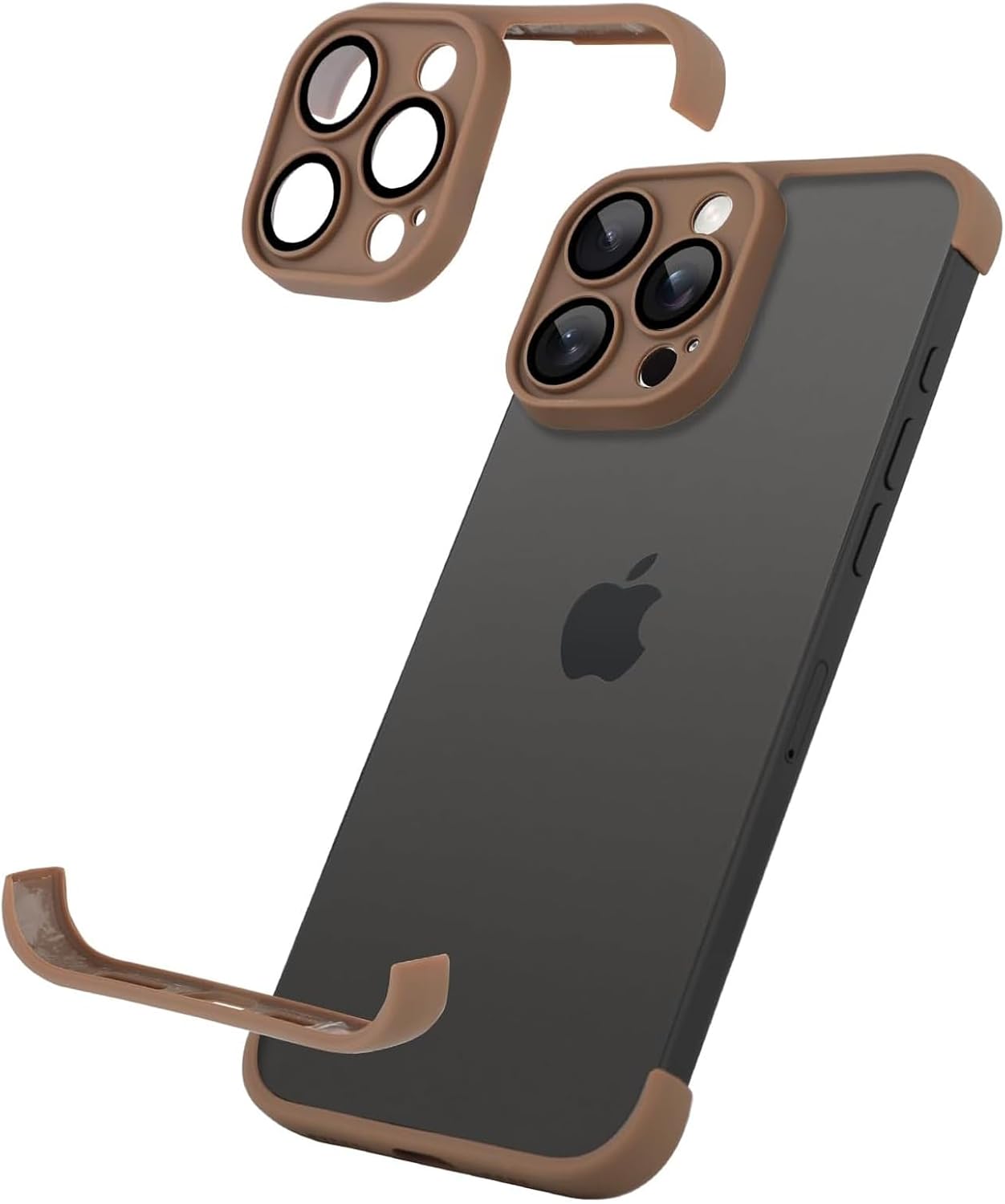 for iPhone 16 Pro Max Case with Camera Lens Protector, No Back Bumper Frameless Design Slim Thin Lightweight Silicone Bumper Cover Compatible with MagSafe Wireless Charging (Gold) · v2