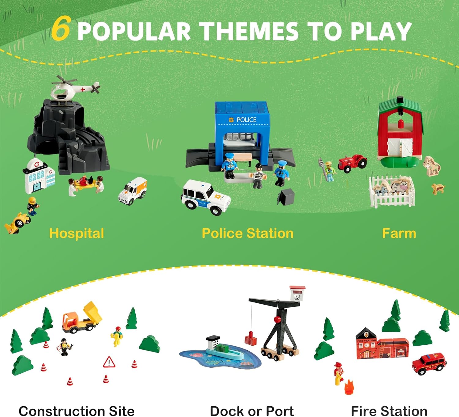 153pcs Wooden Train Set, Toy Train for Boys  Girls, 6 Themed Scenarios Wooden Train Track for Toddlers amp; Kids, Ideal Christmas Birthday Gift Toy for Kids, Compatible with Major Brands · v4