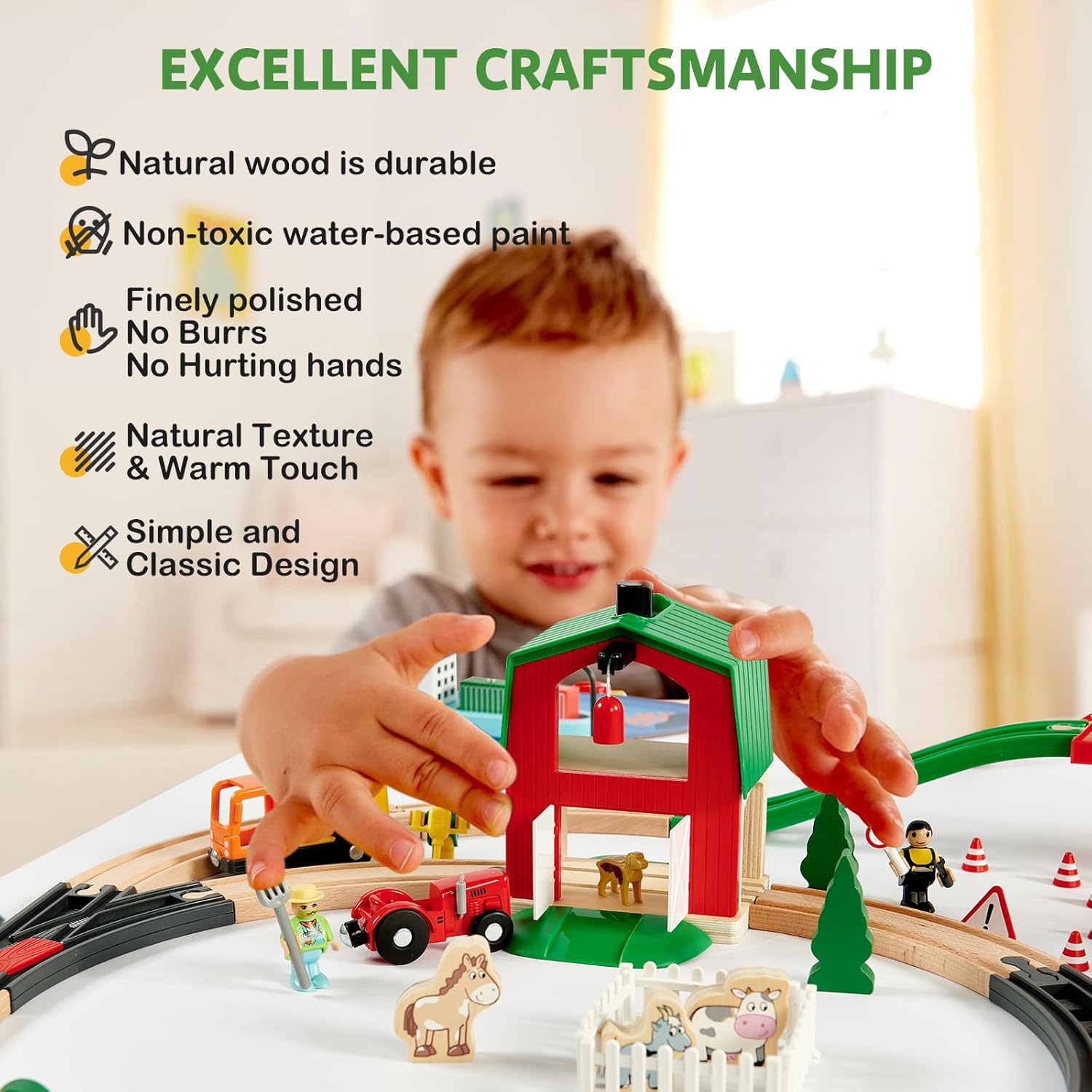 153pcs Wooden Train Set, Toy Train for Boys  Girls, 6 Themed Scenarios Wooden Train Track for Toddlers amp; Kids, Ideal Christmas Birthday Gift Toy for Kids, Compatible with Major Brands · v4