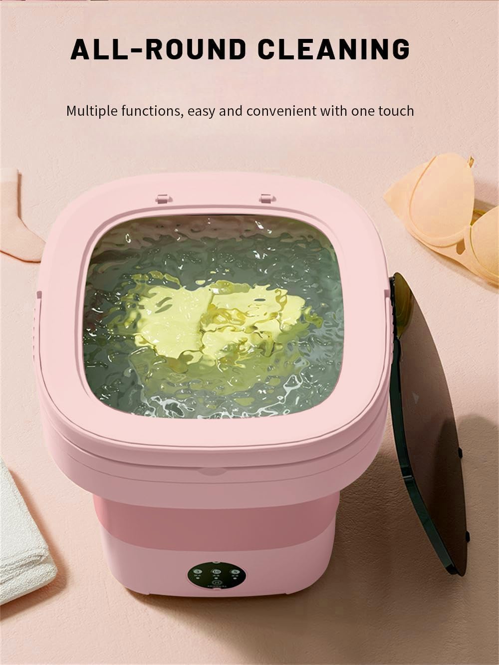 Portable washing machine,Mini Washer,11L upgraded large capacity foldable Washer.Deep cleaning of underwear, baby clothes and other small clothes.Suitable for apartments, dormitories, hotels. (Pink) · v5