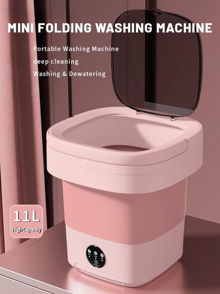 Portable washing machine,Mini Washer,11L upgraded large capacity foldable Washer.Deep cleaning of underwear, baby clothes and other small clothes.Suitable for apartments, dormitories, hotels. (Pink) · v5