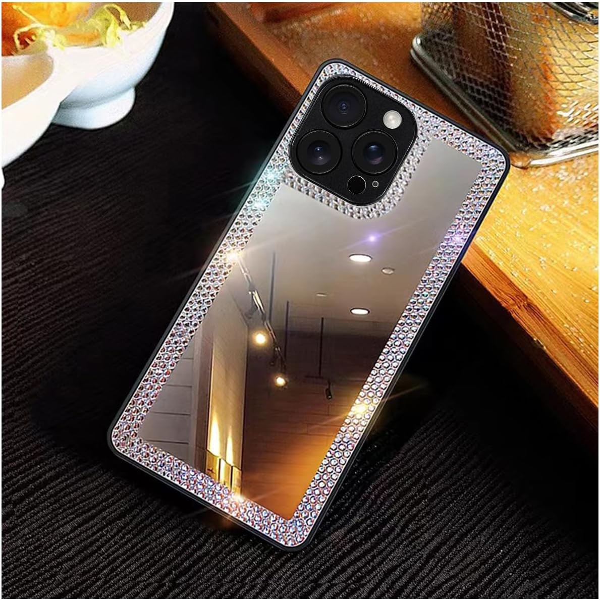 Cavdycidy for iPhone 16 Pro Mirror Case for Women with Bling Rhinestone, Stick on Mirror for Phone Case,Luxury Shiny Crystal Protective Cover for Outdoor Makeup for Girl(Glitter Diamond) · v6