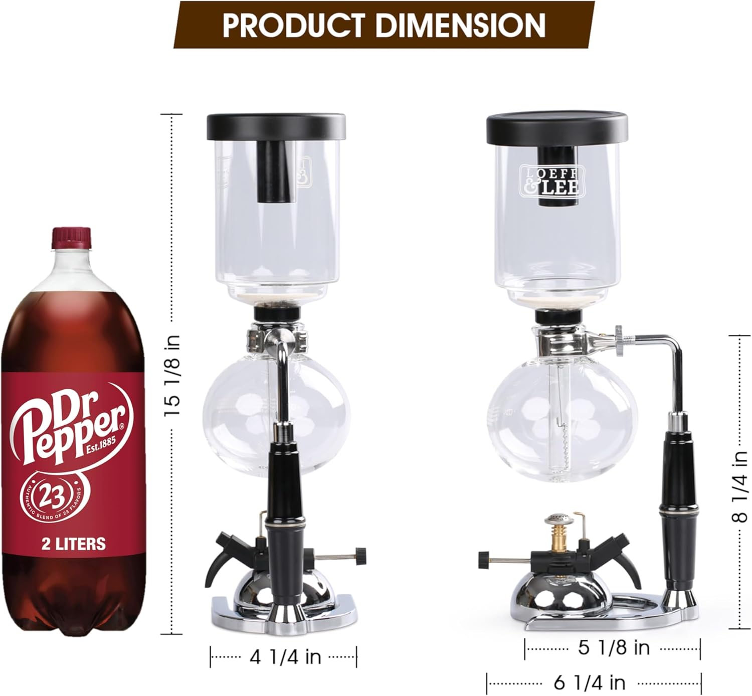 LOEFFLEE 5 Espresso Cups - Siphon Coffee Maker with MicroBurner (Tabletop Syphon Coffee Brewer - 600ml) · v3