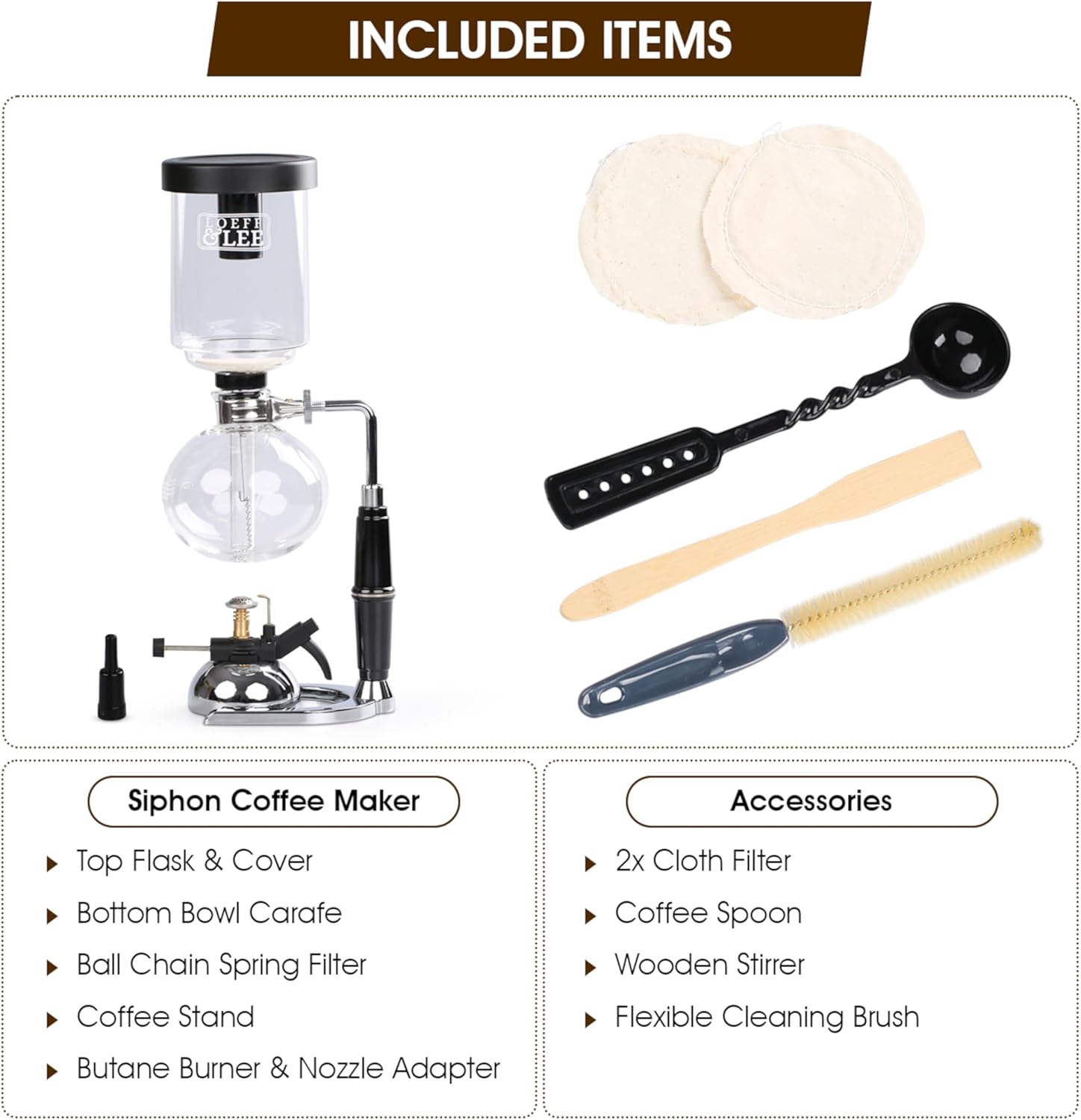 LOEFFLEE 5 Espresso Cups - Siphon Coffee Maker with MicroBurner (Tabletop Syphon Coffee Brewer - 600ml) · v3