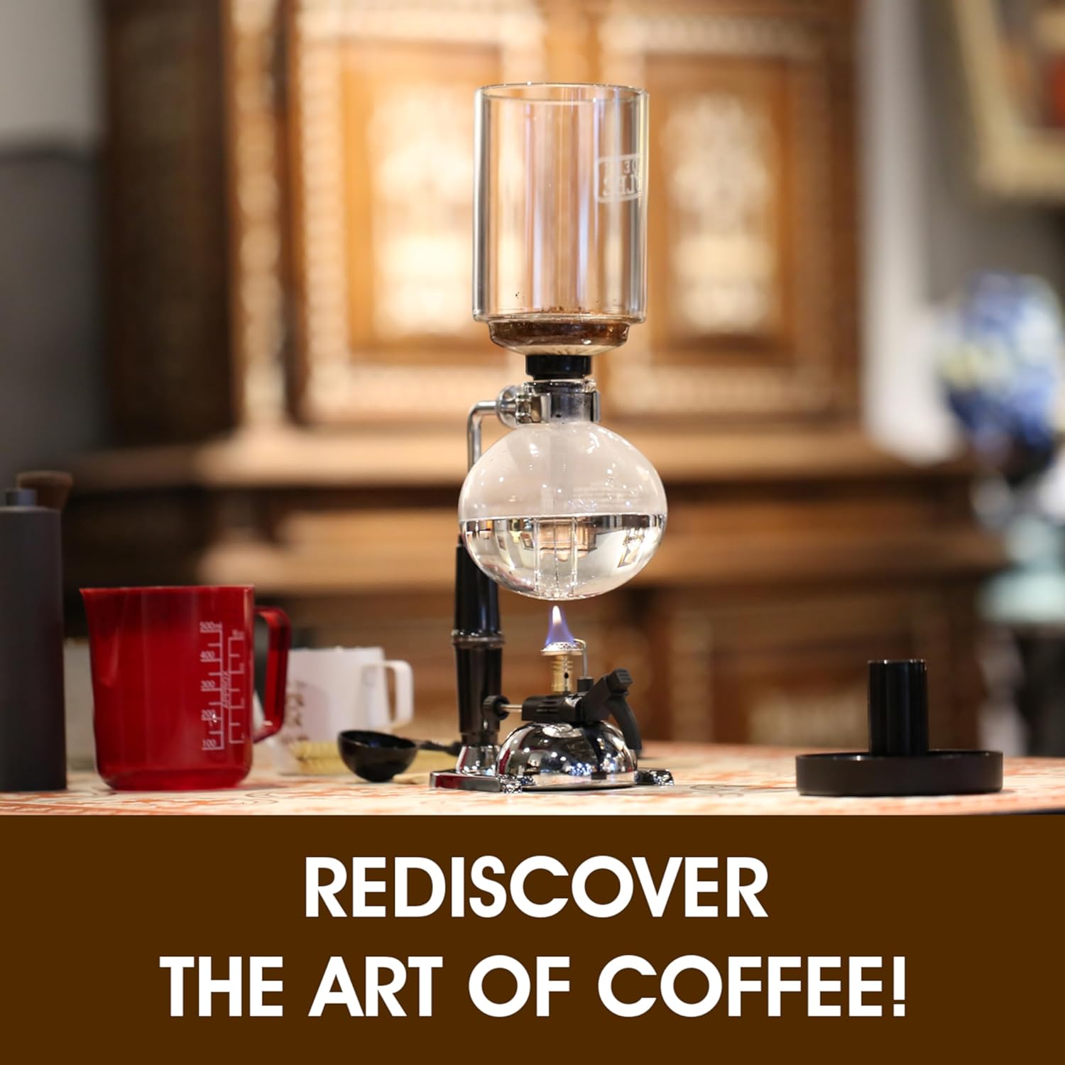 LOEFFLEE 5 Espresso Cups - Siphon Coffee Maker with MicroBurner (Tabletop Syphon Coffee Brewer - 600ml) · v3