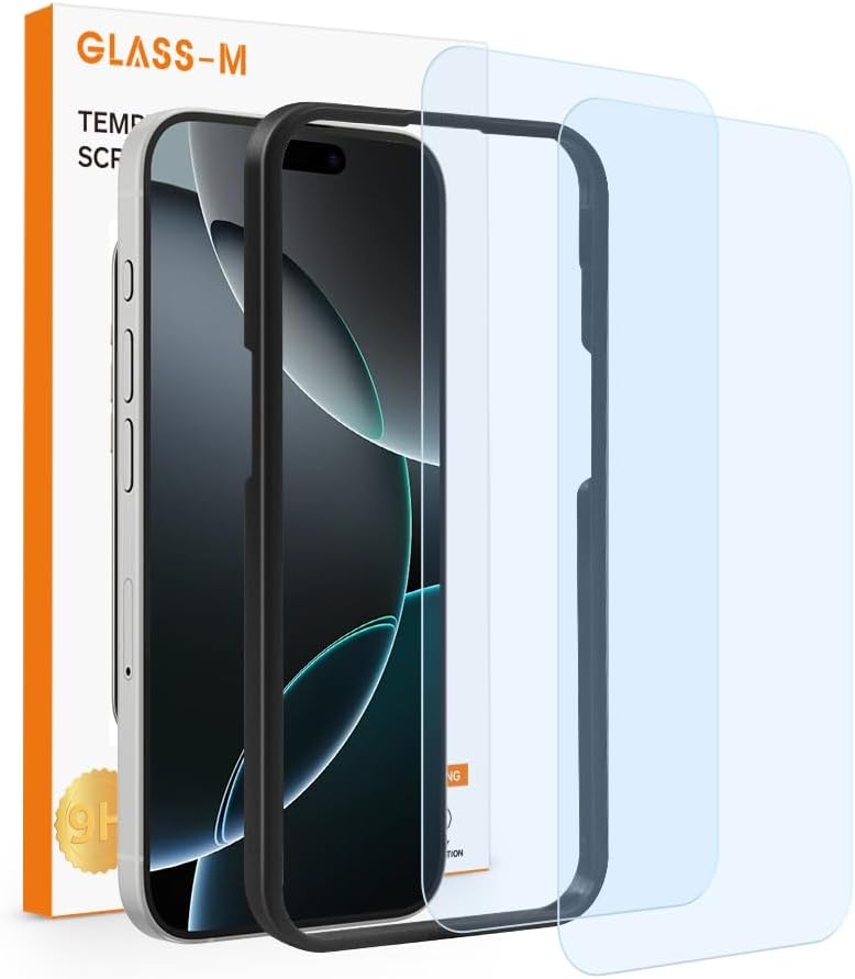 GLASS-M [Lot de 2] Protecteur d'écran anti-lumière bleue pour iPhone 16 Pro, verre trempé bloquant la lumière bleue d'une dureté 9H, installation sans bulles, anti-traces de doigts