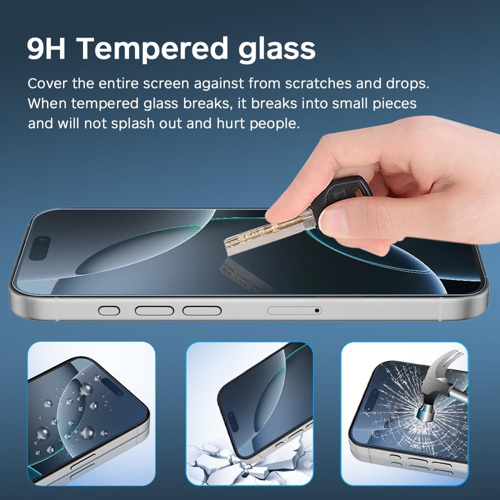 GLASS-M [Lot de 2] Protecteur d'écran anti-lumière bleue pour iPhone 16 Pro, verre trempé bloquant la lumière bleue d'une dureté 9H, installation sans bulles, anti-traces de doigts