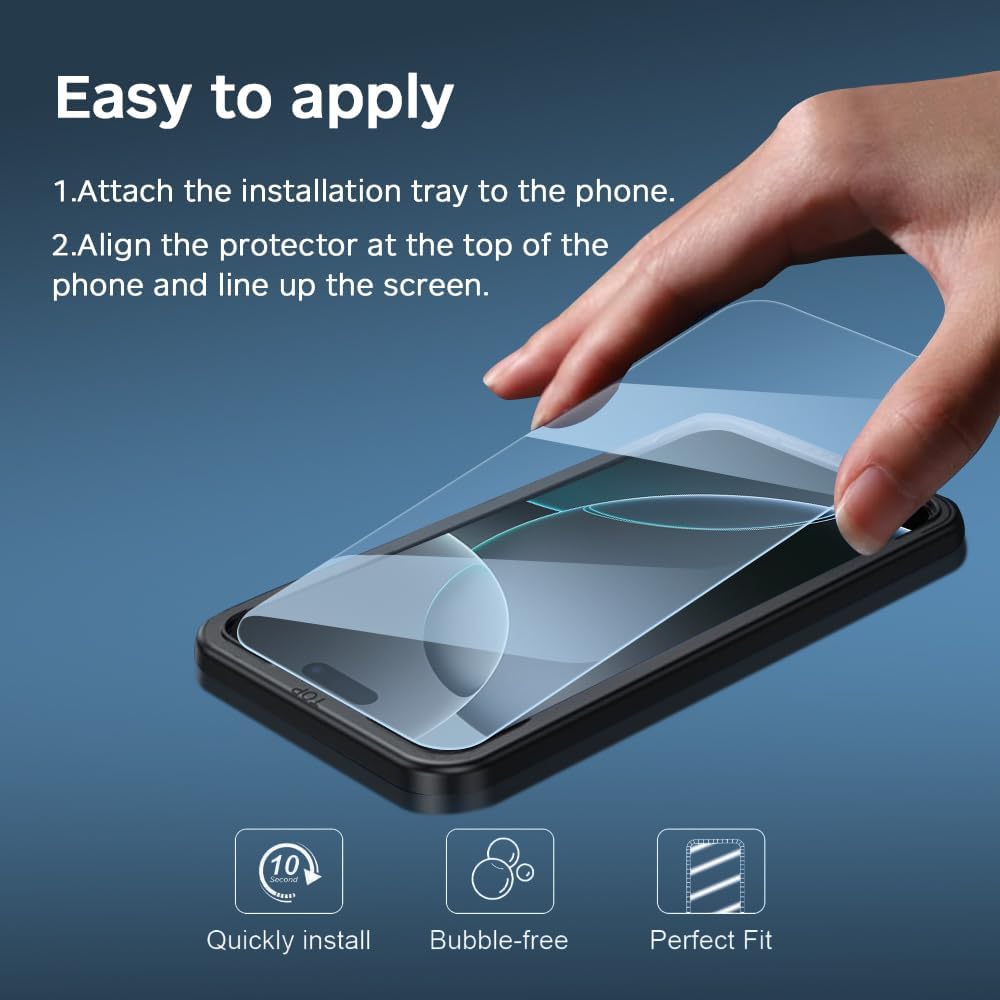 GLASS-M [Lot de 2] Protecteur d'écran anti-lumière bleue pour iPhone 16 Pro, verre trempé bloquant la lumière bleue d'une dureté 9H, installation sans bulles, anti-traces de doigts