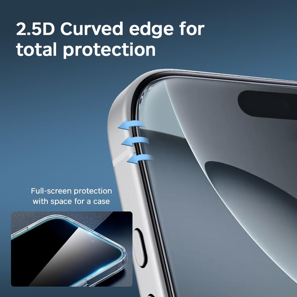 GLASS-M [Lot de 2] Protecteur d'écran anti-lumière bleue pour iPhone 16 Pro, verre trempé bloquant la lumière bleue d'une dureté 9H, installation sans bulles, anti-traces de doigts
