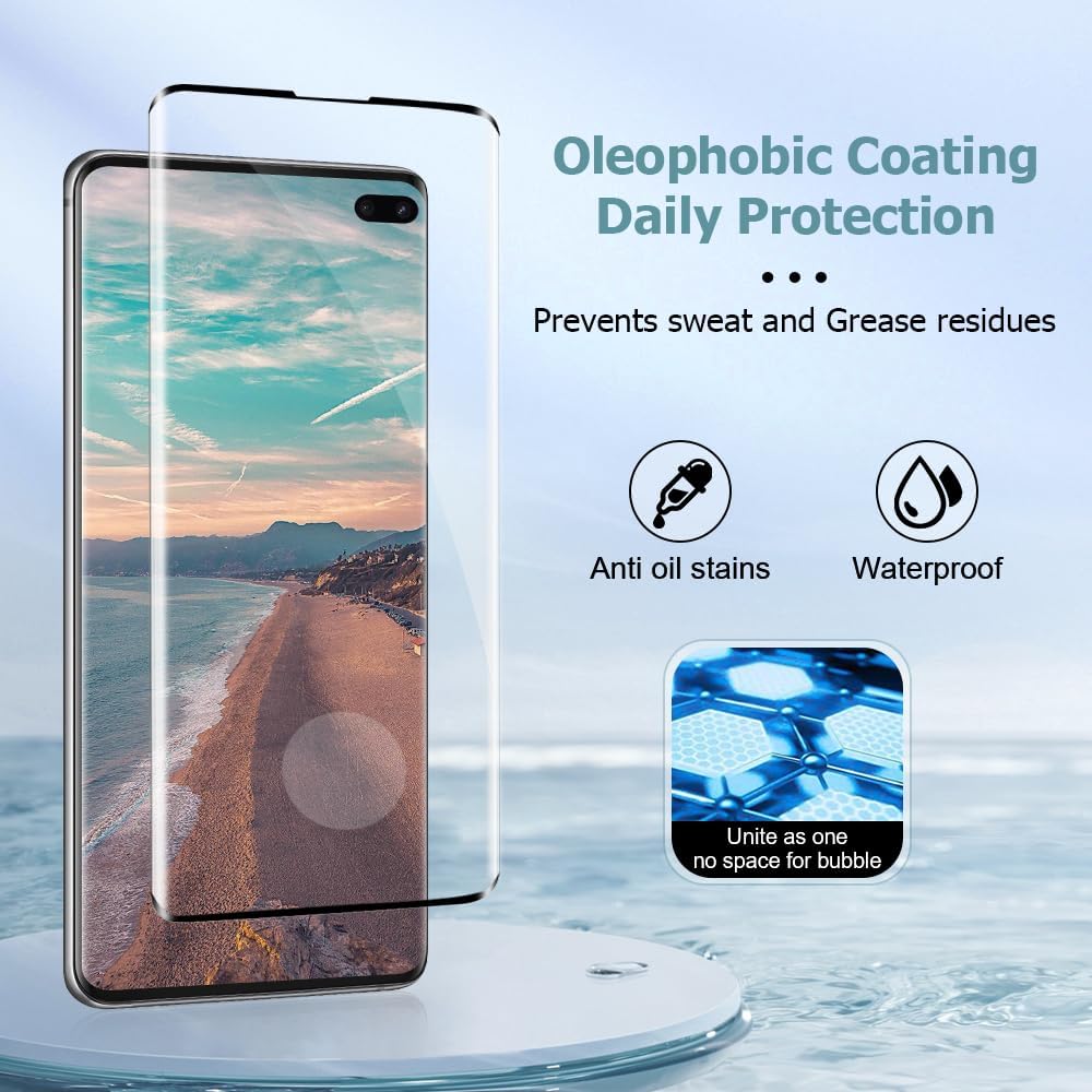 3 2 Pack Galaxy S10 Plus Screen Protector Camera lens film 9H Hardness Tempered Glass Screen Protector Bubble-Free, Easy Installation,Compatible Fingerprint Unlock,for Samsung Galaxy S10 Plus 6.4 Inch