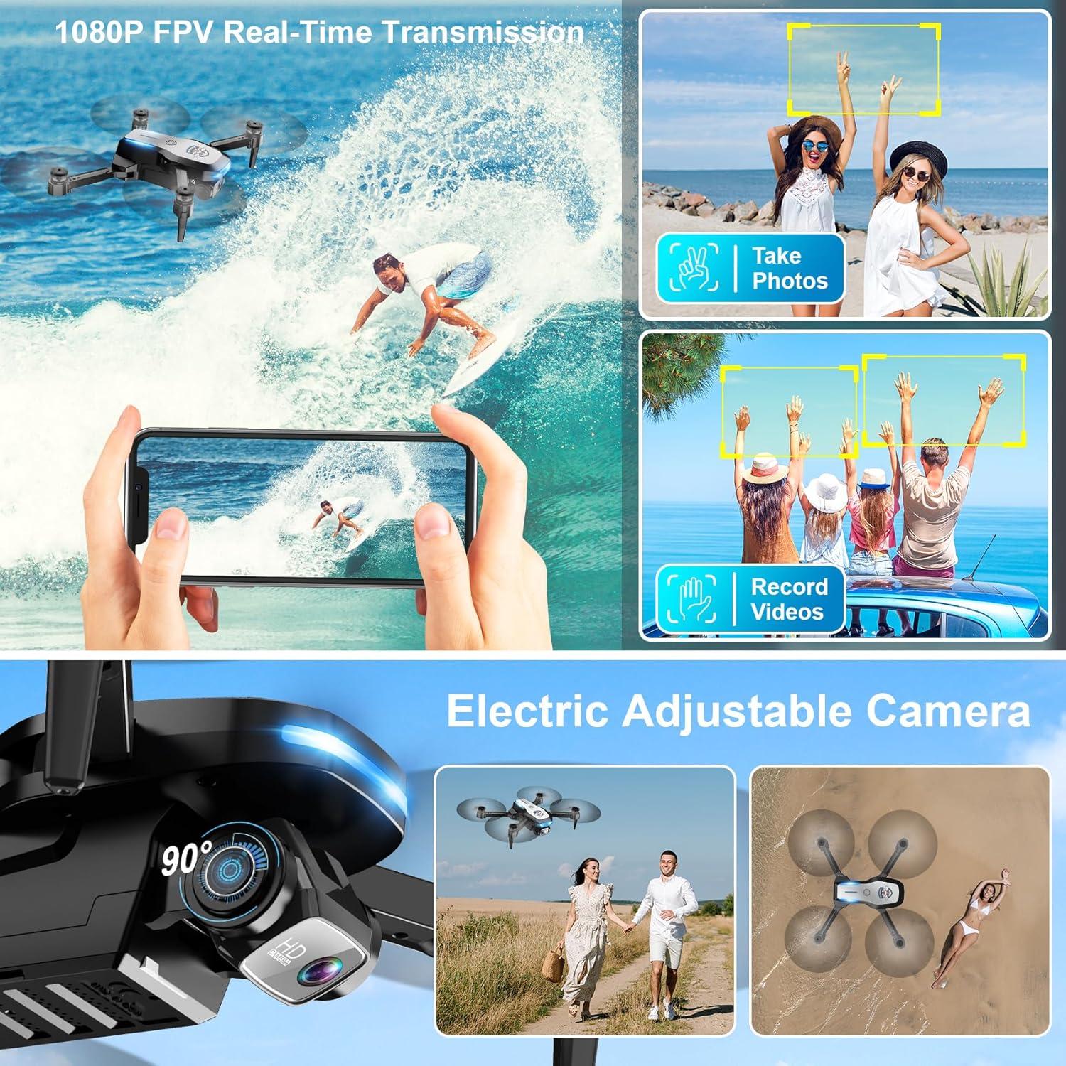 Drone with Camera 1080P FPV Foldable Drone for Beginners, Mini Drone with Altitude Hold, One Key Take Off/Land, Trajectory Flight, 3D Flip, 3 Speeds, Gravity Control,Toys for Boys Girls · v4