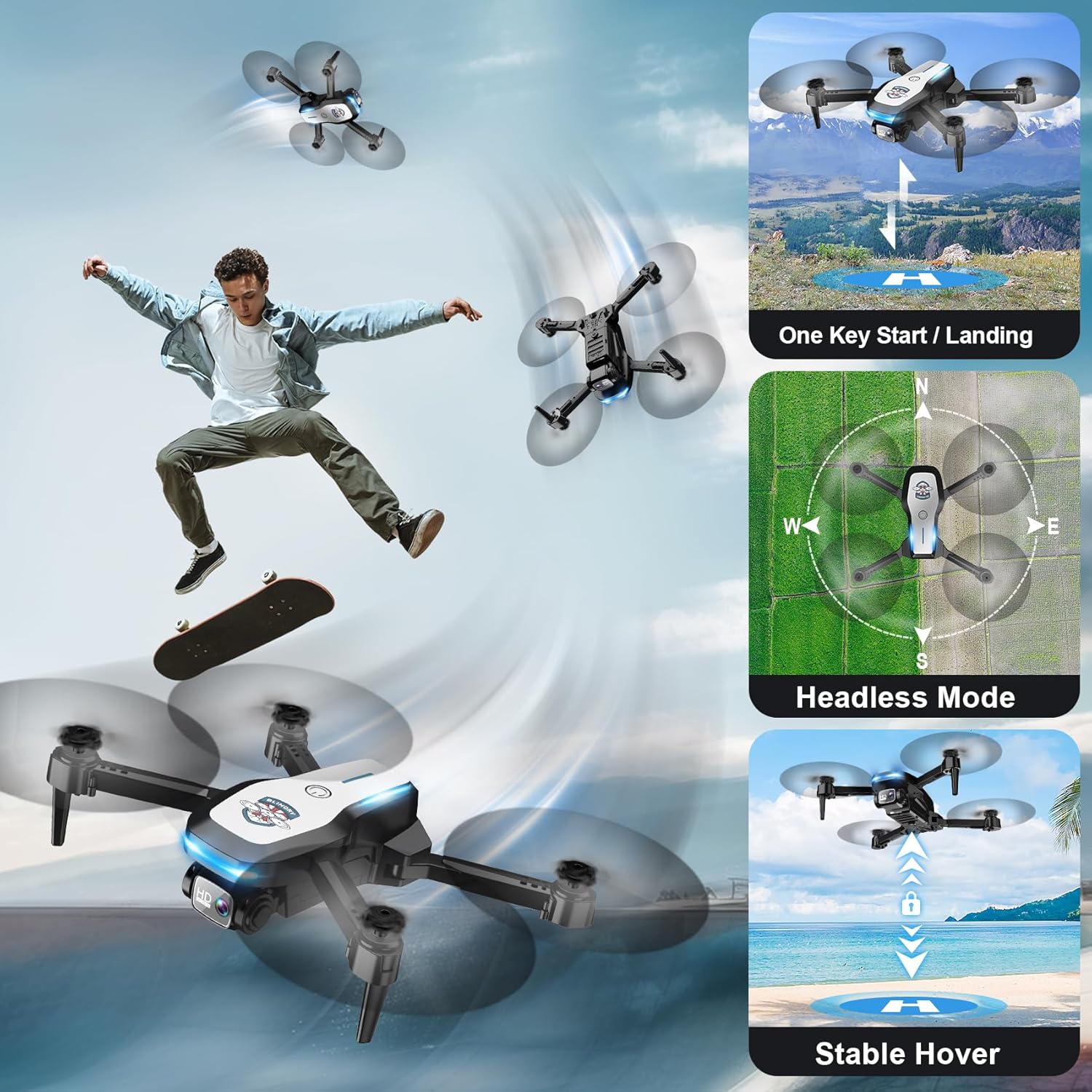 Drone with Camera 1080P FPV Foldable Drone for Beginners, Mini Drone with Altitude Hold, One Key Take Off/Land, Trajectory Flight, 3D Flip, 3 Speeds, Gravity Control,Toys for Boys Girls · v4