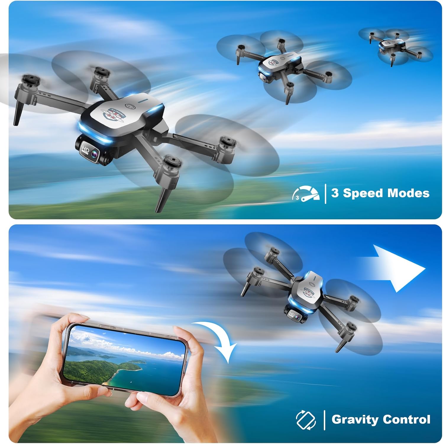 Drone with Camera 1080P FPV Foldable Drone for Beginners, Mini Drone with Altitude Hold, One Key Take Off/Land, Trajectory Flight, 3D Flip, 3 Speeds, Gravity Control,Toys for Boys Girls · v4
