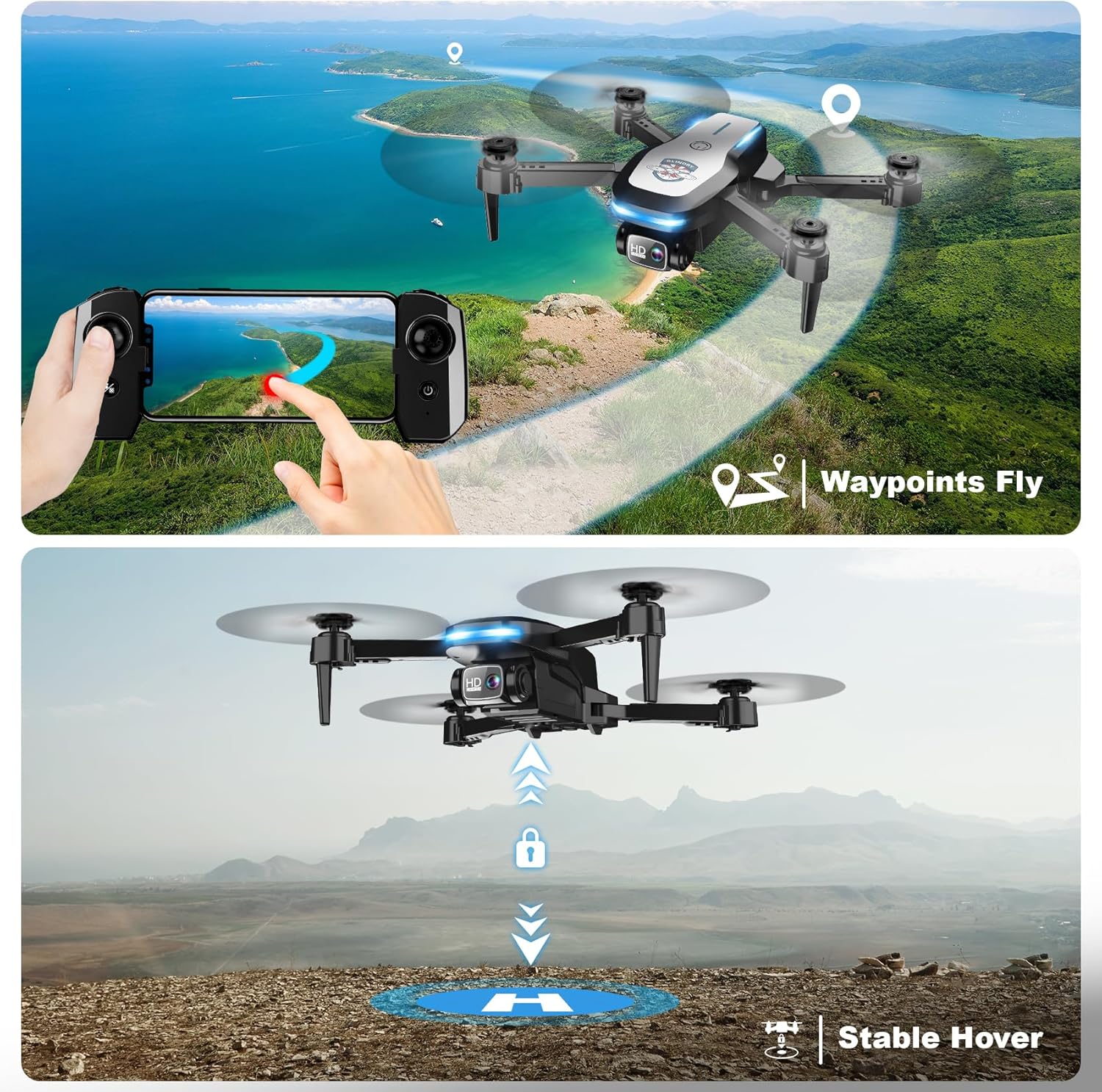 Drone with Camera 1080P FPV Foldable Drone for Beginners, Mini Drone with Altitude Hold, One Key Take Off/Land, Trajectory Flight, 3D Flip, 3 Speeds, Gravity Control,Toys for Boys Girls · v4