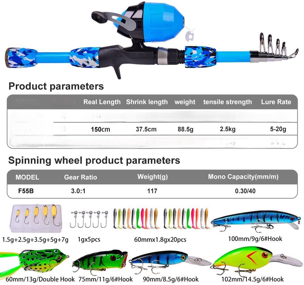 1.5M Beginner Fishing Pole, Portable Telescopic Fishing Poles for Boys and Girls, Fishing Rod and Reel Combo Kit with Tackle Box, Best Fishing Pole for Youth · v4