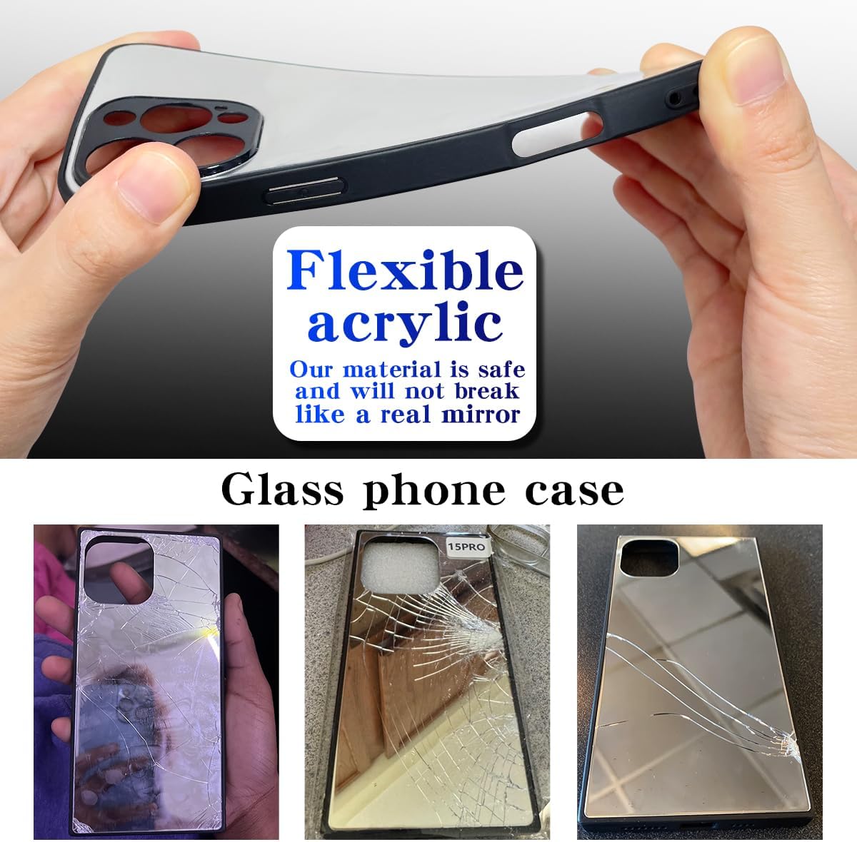 Cavdycidy Mirror Case Compatible with iPhone 16, [Full Camera Protection] [Drop Protection] Shockproof Soft Bumper Protective Slim Phone Case Silver