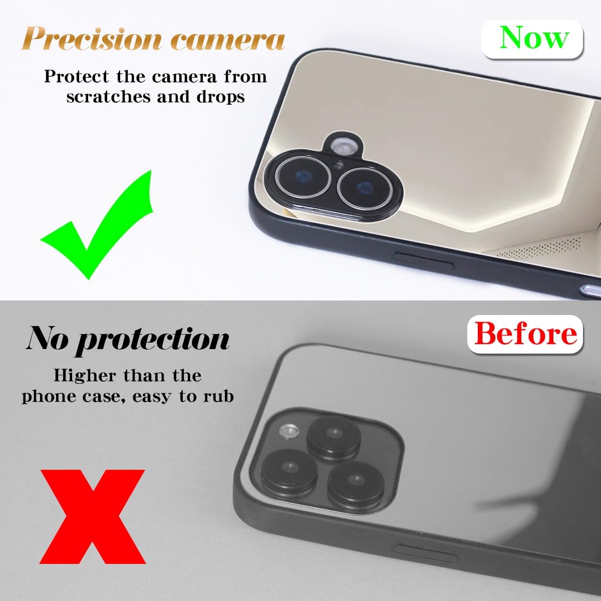 Cavdycidy Mirror Case Compatible with iPhone 16, [Full Camera Protection] [Drop Protection] Shockproof Soft Bumper Protective Slim Phone Case Silver