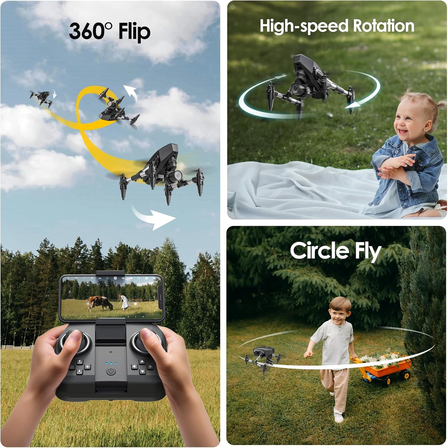 Drone with Camera for Kids 1080P, Wefone Mini Drone for Beginners Adults Small RC Dron HD FPV Quadcopter with Optical Flow Positioning, 3 Batteries, 3D Flip, One Key Start, Toy Gifts for Boys Girls · v4