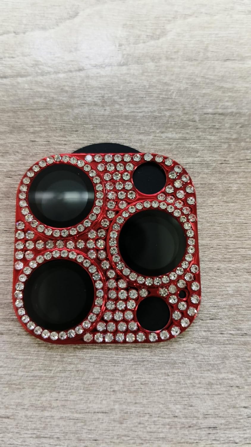 Conçu pour les iPhone 15 Pro et 15 Pro Max, protecteur d'objectif en verre trempé Bling Rhinestone Sparkle Diamond 9H, protection intégrale antichoc, rouge