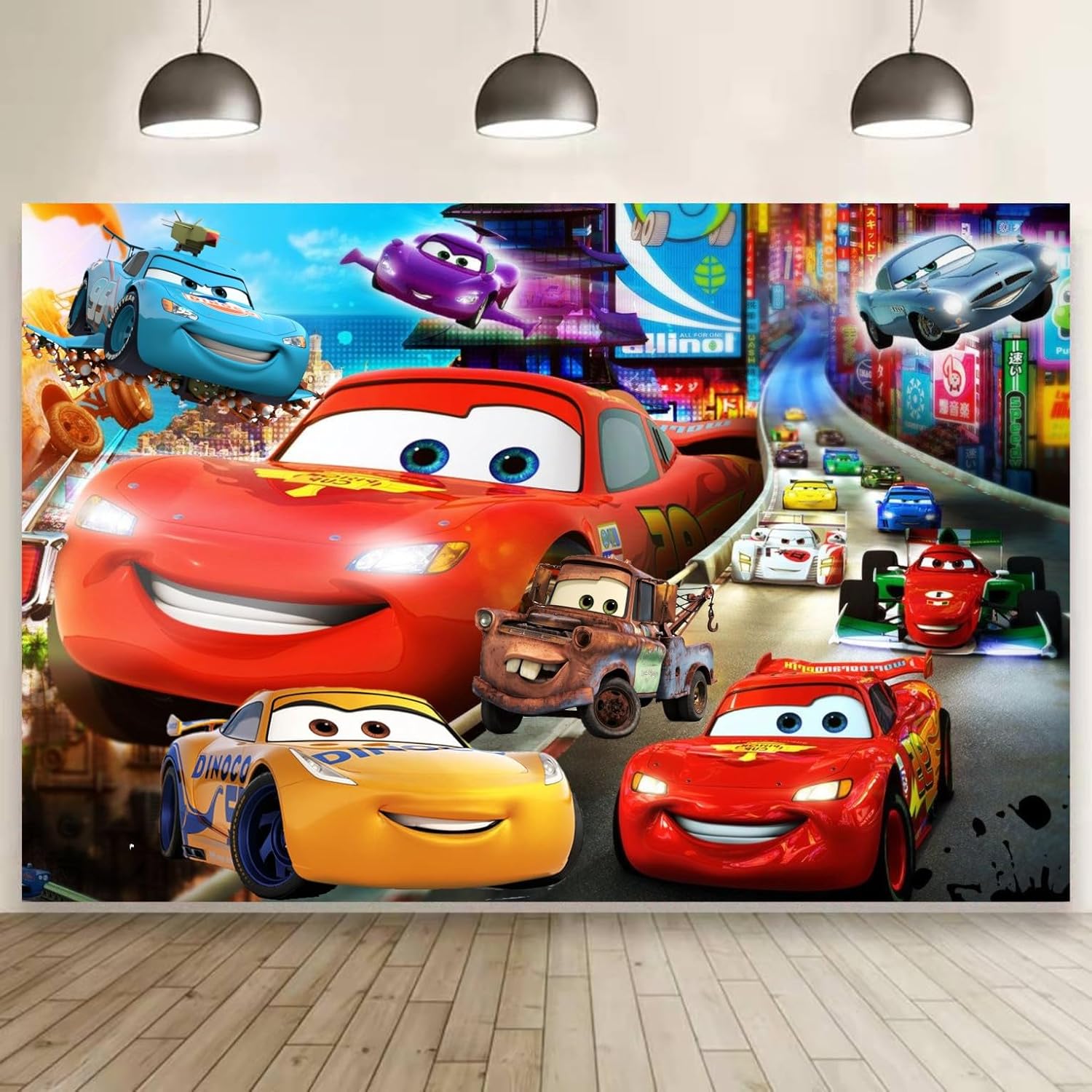 Cars Background Birthday Decorations, Cars Happy Birthday Banner Backdrop for Birthday Party Supplies (5x3ft) · v5