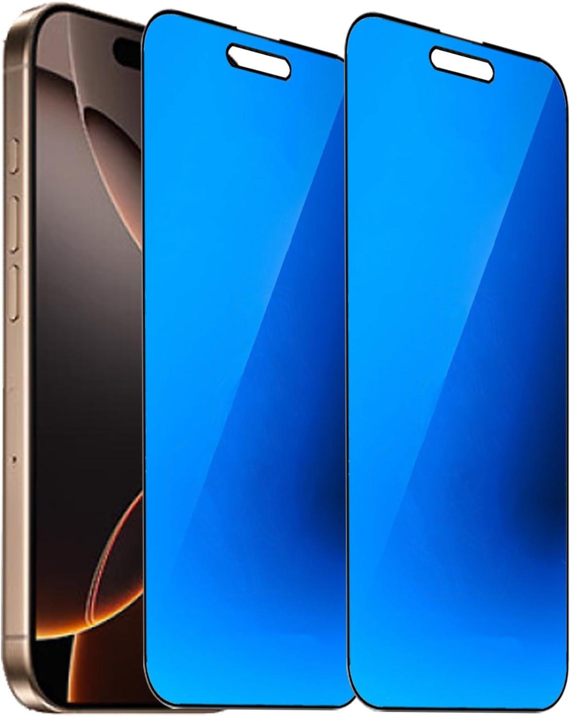 2 opakowanie Anti-Blue Privacy Hartowane szkło ochronne do iPhone'a 16 Pro Antyszpiegowska folia ochronna na ekran Galwanizowana niebieska 6,3 cala