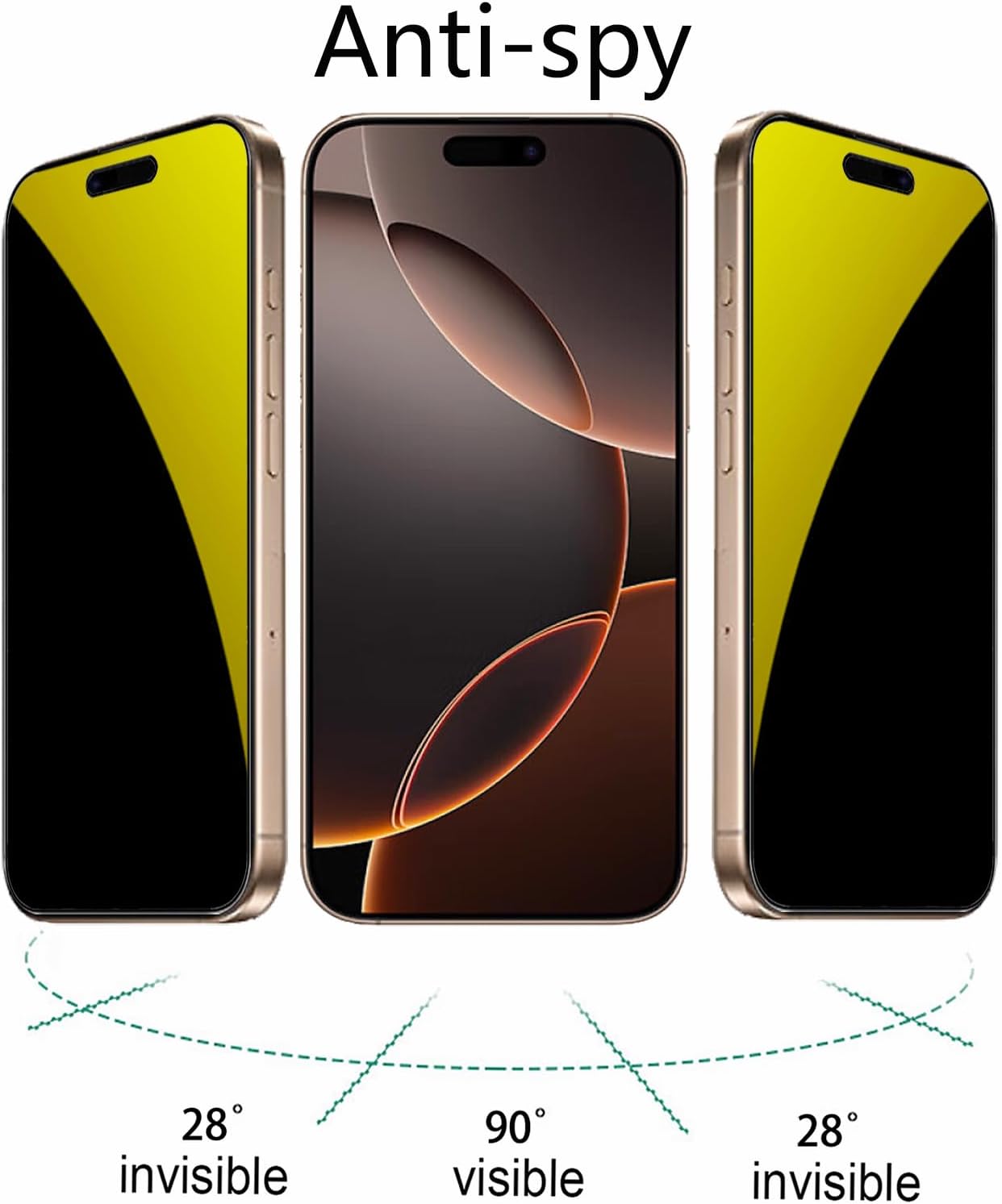 2 Pack Anti-Blue Privacy Tempered Glass for iPhone 16 Pro Max Mirror Anti-Spy Screen Protector Film Electroplated Gold 6.9 inch