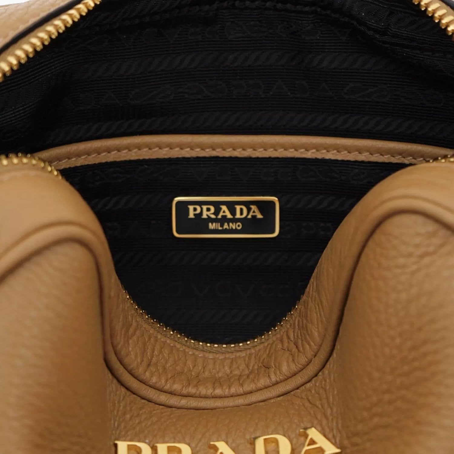 Tas Selempang Kulit Prada Milano, Kecil, Karamel, Lebar 7 x Tinggi 5 x D 2,5 inci