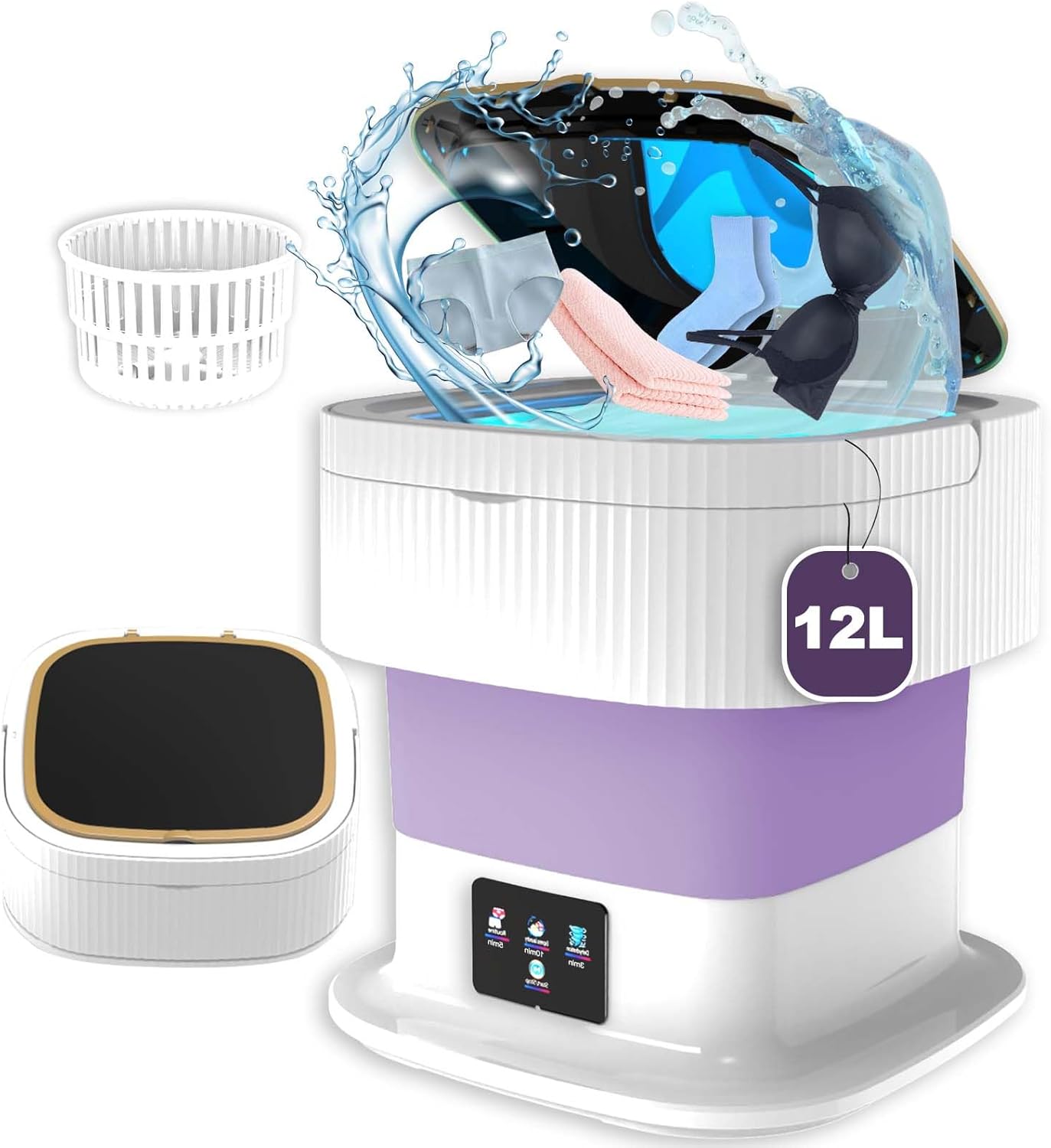 12L Portable Washing Machine, Small Foldable Washing Machine,Collapsible Mini Washer and Dryer with Spin for Travel, Apartment, Socks, Baby Clothes (Purple) · v4