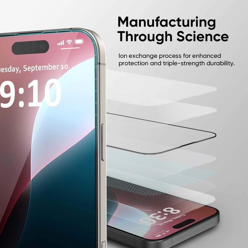 FLOLAB NanoArmour ONETIME PRO for iPhone 16 Pro Max Screen Protector, Anti-Reflective,PolarSpectra Anti-Rainbow, Tempered Glass, Ultra Clear, Infinity Edge, Easy Install, Dust-Free, Scratch Resistant · v2