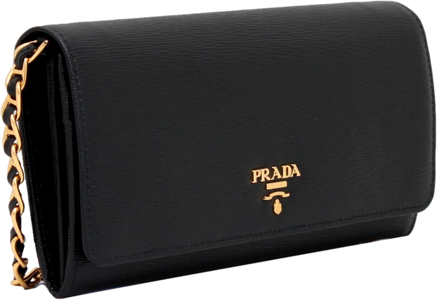 กระเป๋าสตางค์สะพายข้างหนัง Prada Womens Black Vitello Move 1MT290