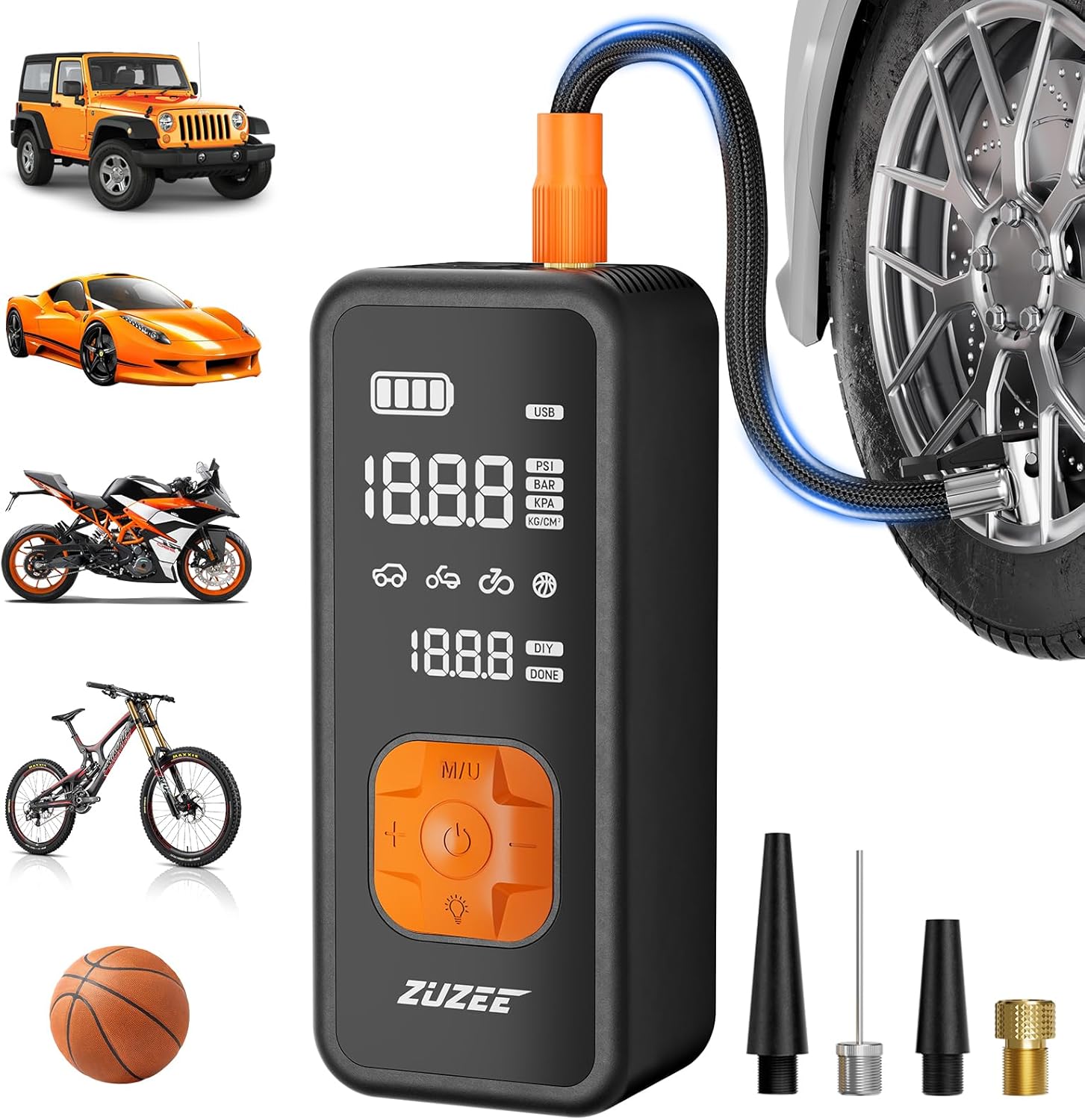 Tire Inflator Portable Air Compressor - 4X Faster Inflation, 150PSI Air Pump for Car Tires with Digital Pressure Gauge/LED Light, 20000mAh Portable Tire Inflator for Car, Moto, Bike, Ball, etc · v6