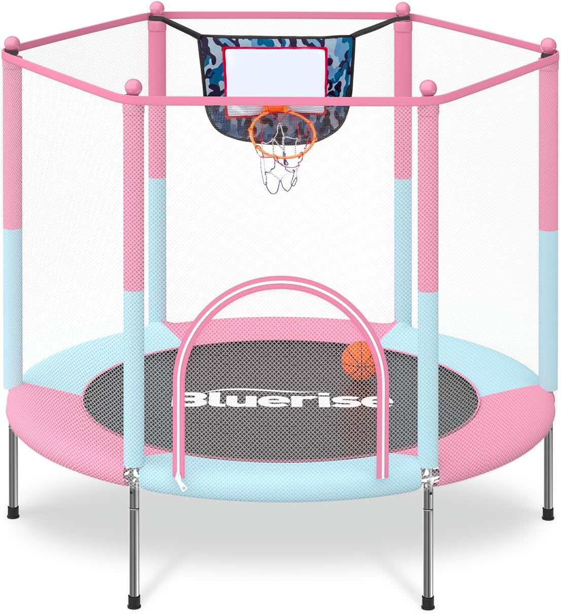 BLUERISE Trampoline 55IN 6FT Toddler Trampoline for Kids Indoor Outdoor Play for Kids Trampoline Basketball Hoop Attachment with Enclosure Net Easy to Assemble Outdoor Indoor Trampoline · v5