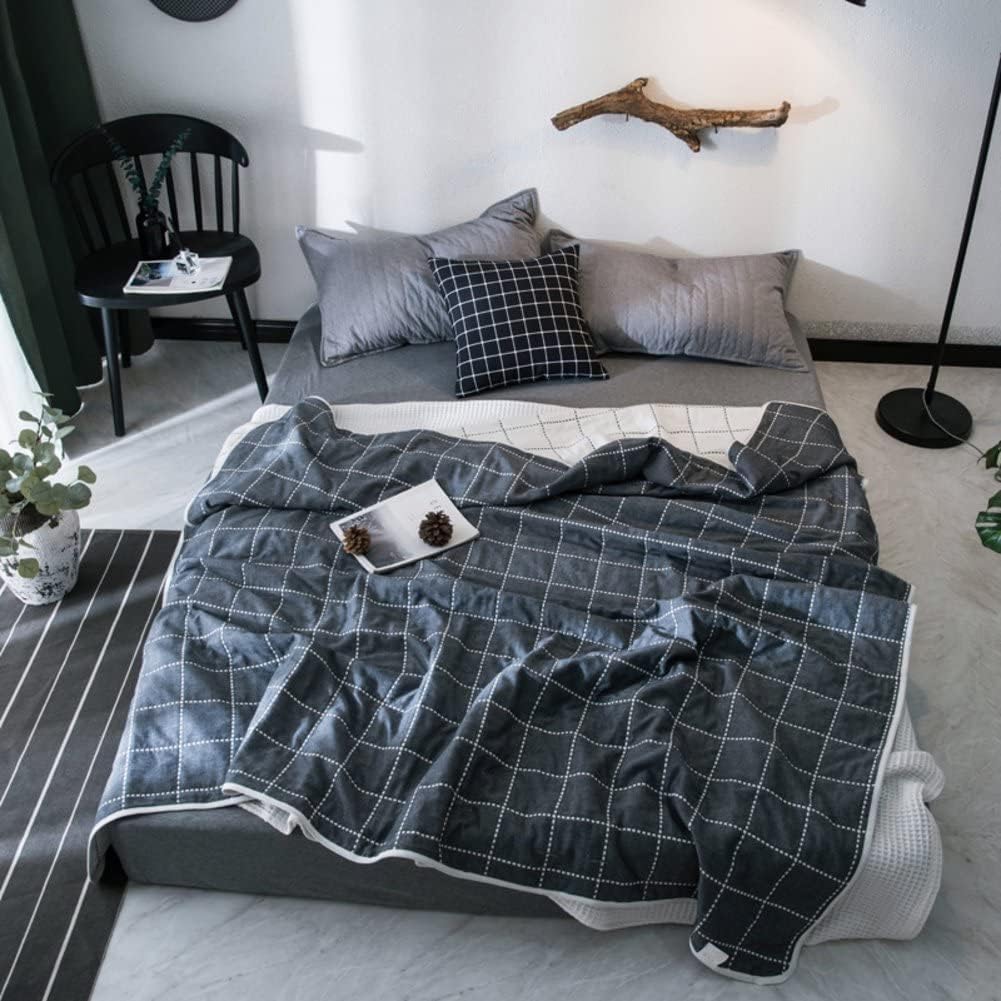 100% Cotton Blanket Super Soft Double Layer Checkered Travelling Blanket,Luxury Breathable Bed Sheet Warm Comfortable Blanket Two-Person Number All Seasons Easy to Clean-H 120x150cm · v32