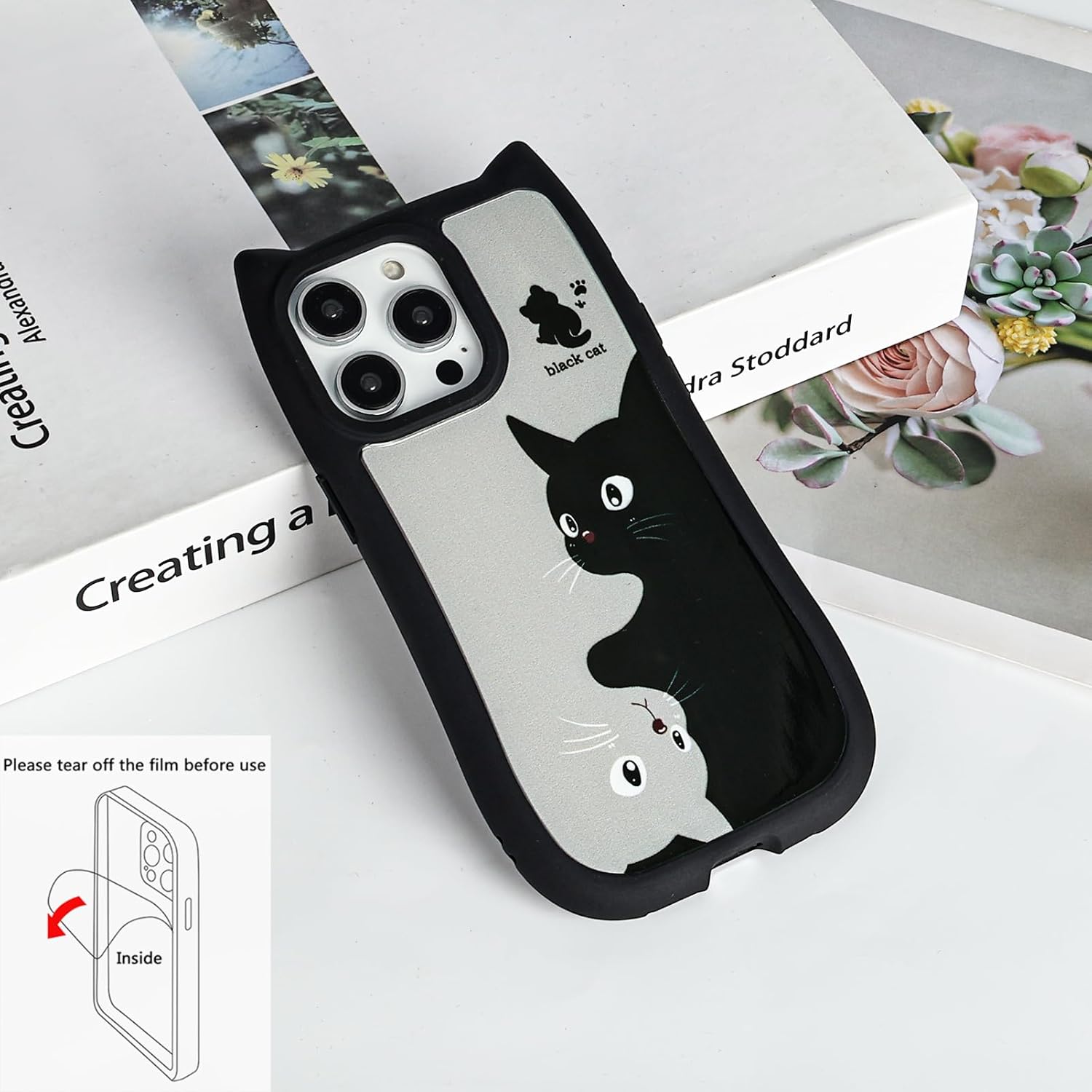 Compatibile con custodia per iPhone 13 Pro Max, simpatica custodia antiurto in silicone sottile e antiurto in silicone Kawaii per donne e ragazze, morbida e sottile, antiurto, per iPhone 13 Pro Max, nera