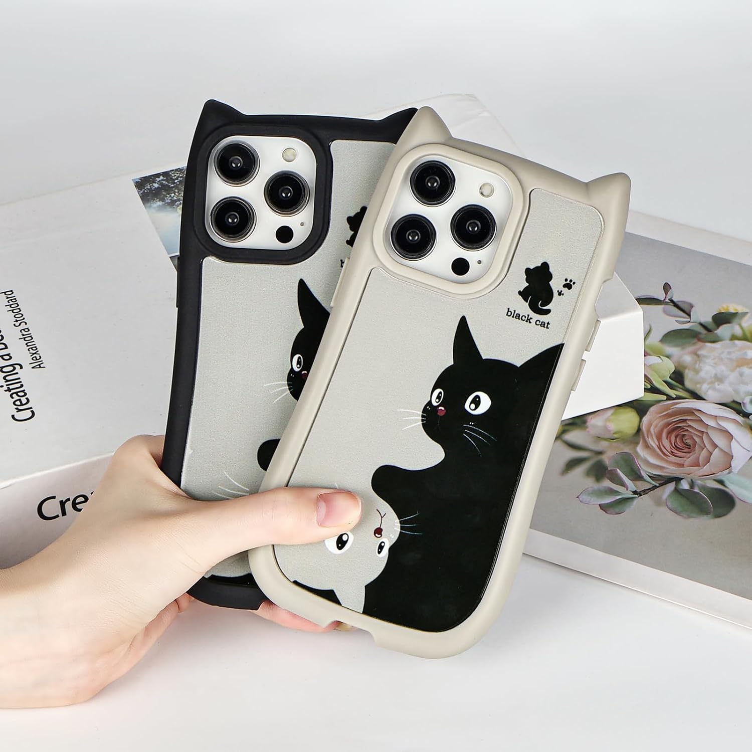 Compatibile con custodia per iPhone 13 Pro Max, simpatica custodia antiurto in silicone sottile e antiurto in silicone Kawaii per donne e ragazze, morbida e sottile, antiurto, per iPhone 13 Pro Max, nera