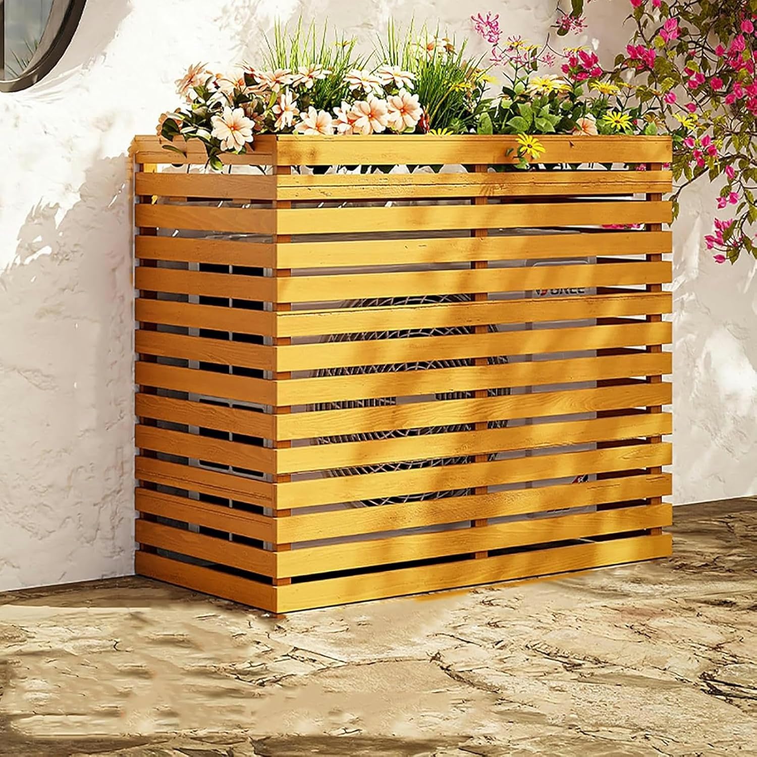 Solid Wood Air Conditioning Flower Stand, Plant Display Rack, Air Conditioner Fence Screen, Wooden Air Conditioner Cover, Decorative Air Conditioner Fence~/