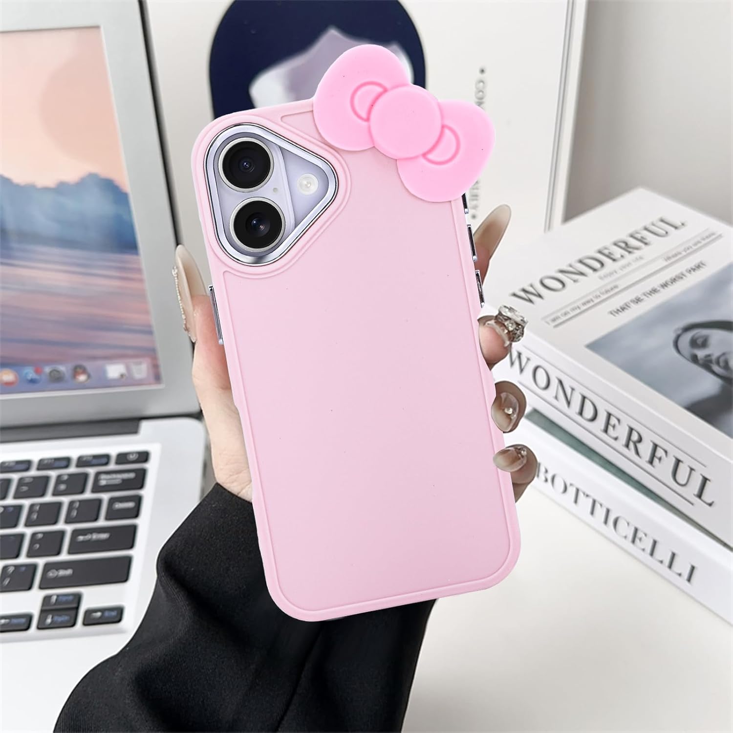 Kompatibel mit der iPhone 16-Hülle, niedliches 3D-Bowknot-Design, weiche, stoßfeste Silikonhülle für iPhone 16 6.1 2024, Rosa
