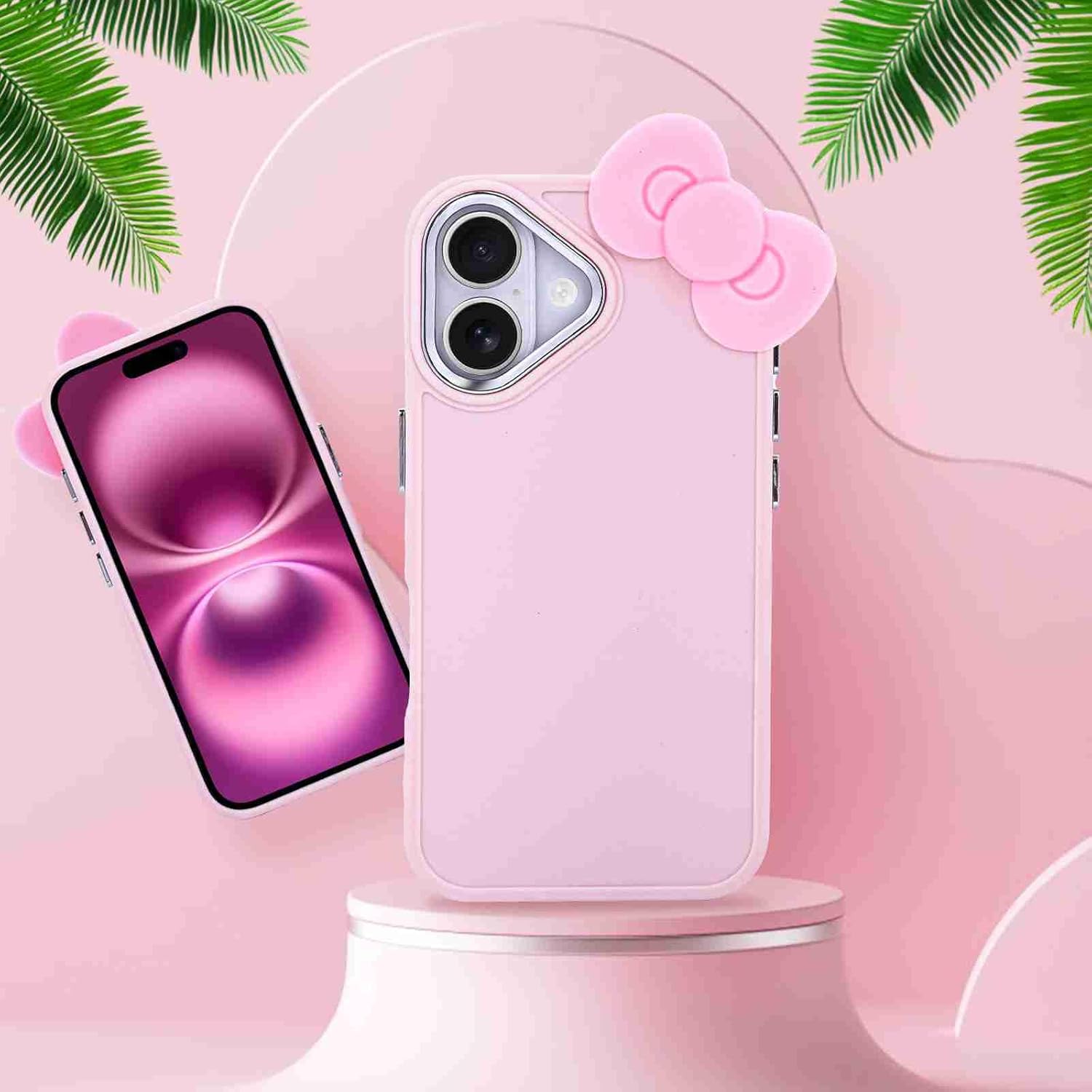 Kompatibel mit der iPhone 16-Hülle, niedliches 3D-Bowknot-Design, weiche, stoßfeste Silikonhülle für iPhone 16 6.1 2024, Rosa