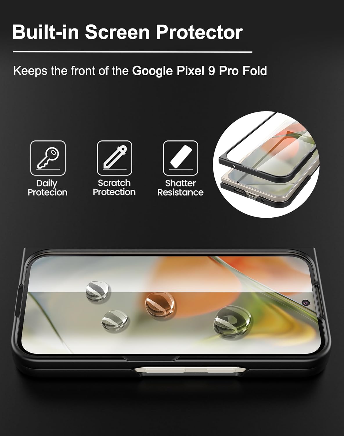 جراب Foluu لهاتف Google Pixel 9 Pro Fold، مع واقي شاشة مدمج أمامي، جراب واقٍ رفيع للغاية من الجلد الصناعي الصلب من البولي كربونات لهاتف Google Pixel 9 Pro Fold 2024 (بني)