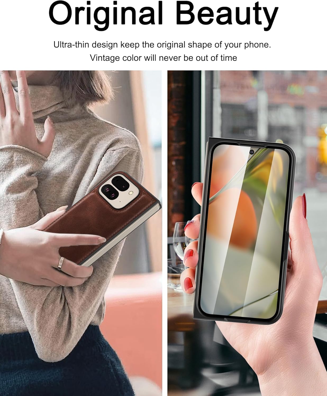 جراب Foluu لهاتف Google Pixel 9 Pro Fold، مع واقي شاشة مدمج أمامي، جراب واقٍ رفيع للغاية من الجلد الصناعي الصلب من البولي كربونات لهاتف Google Pixel 9 Pro Fold 2024 (بني)