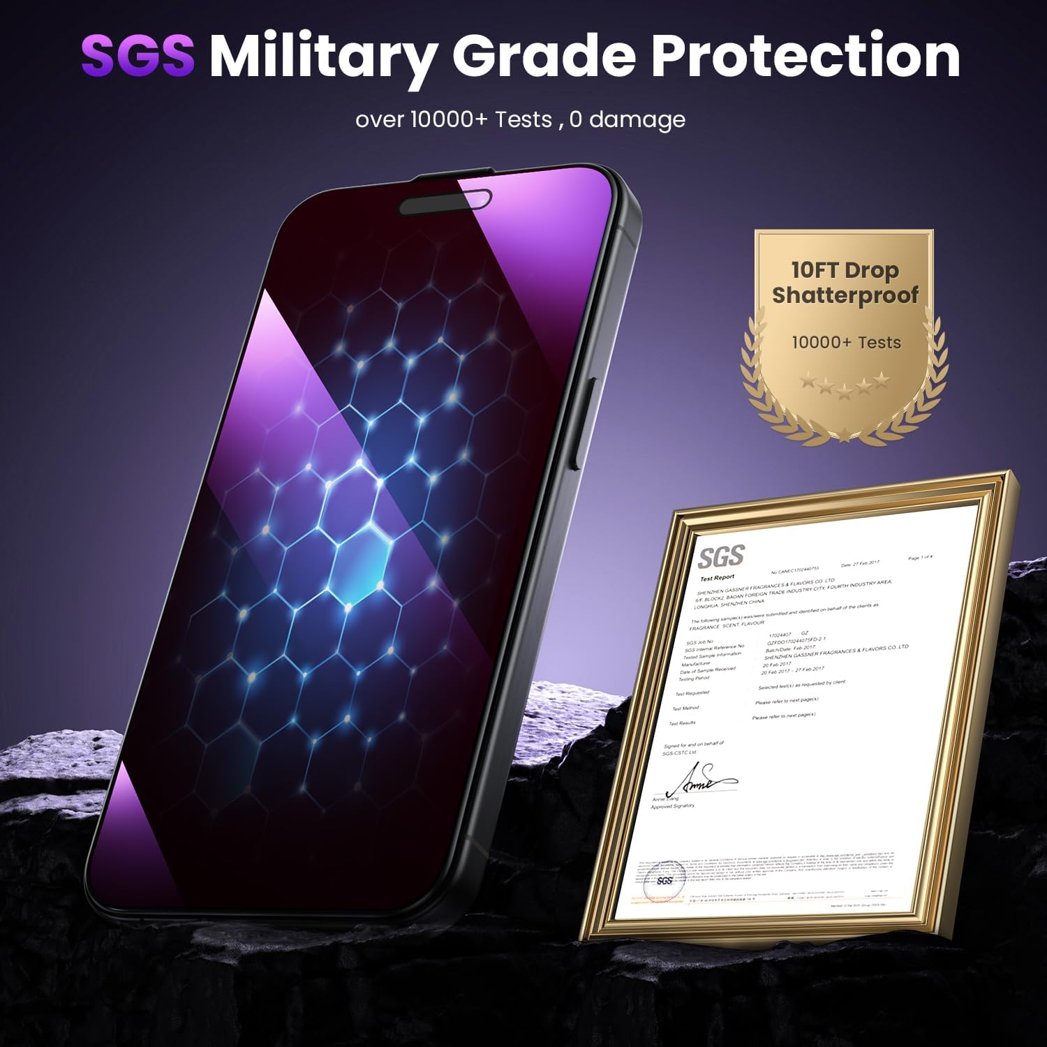 WSKEN Displayschutz für iPhone 16 Pro Max Privacy — Augenschutz mit blauem Farbverlauf vor blauem Licht, automatische Staubentfernung, Anti-Spionage, vollflächig, aus gehärtetem Glas, einfach anzubringen, 2er-Pack